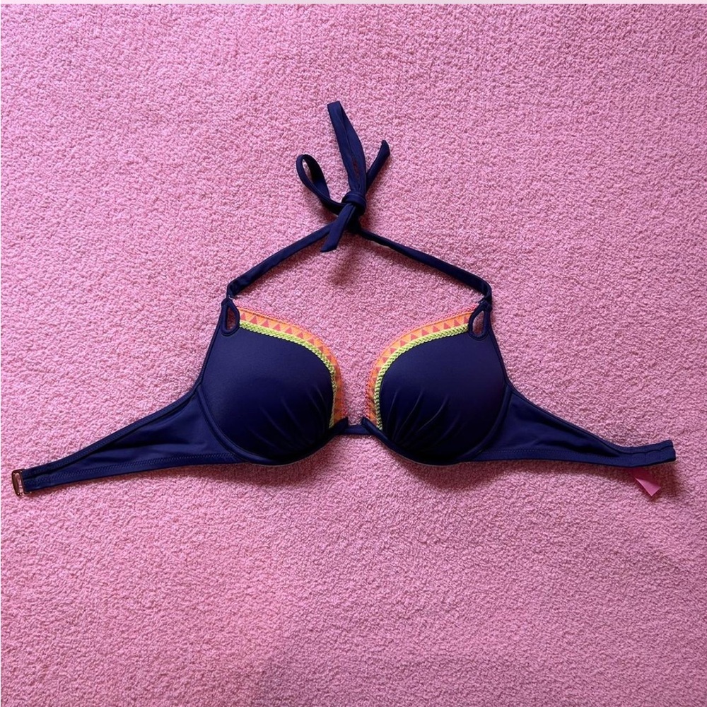 Victoria's Secret Navy Bikini Top with Pink Accents